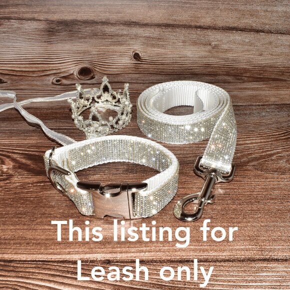 Luxury Wedding White Metallic Crystal Rhinestone Dog Leash in All Sizes